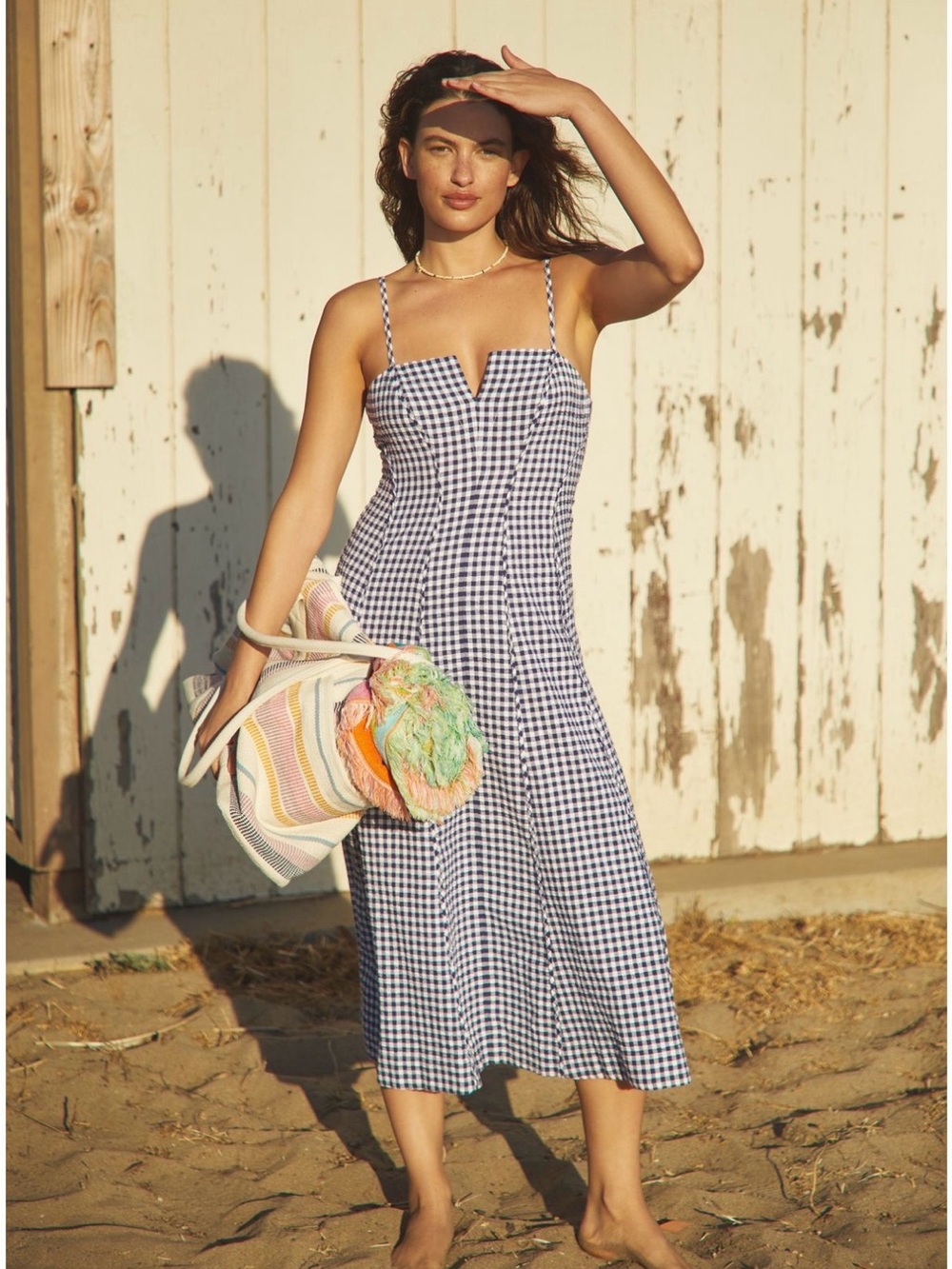Anthropologie Seersucker Navy White Gingham Contour Seamed Madi Dress